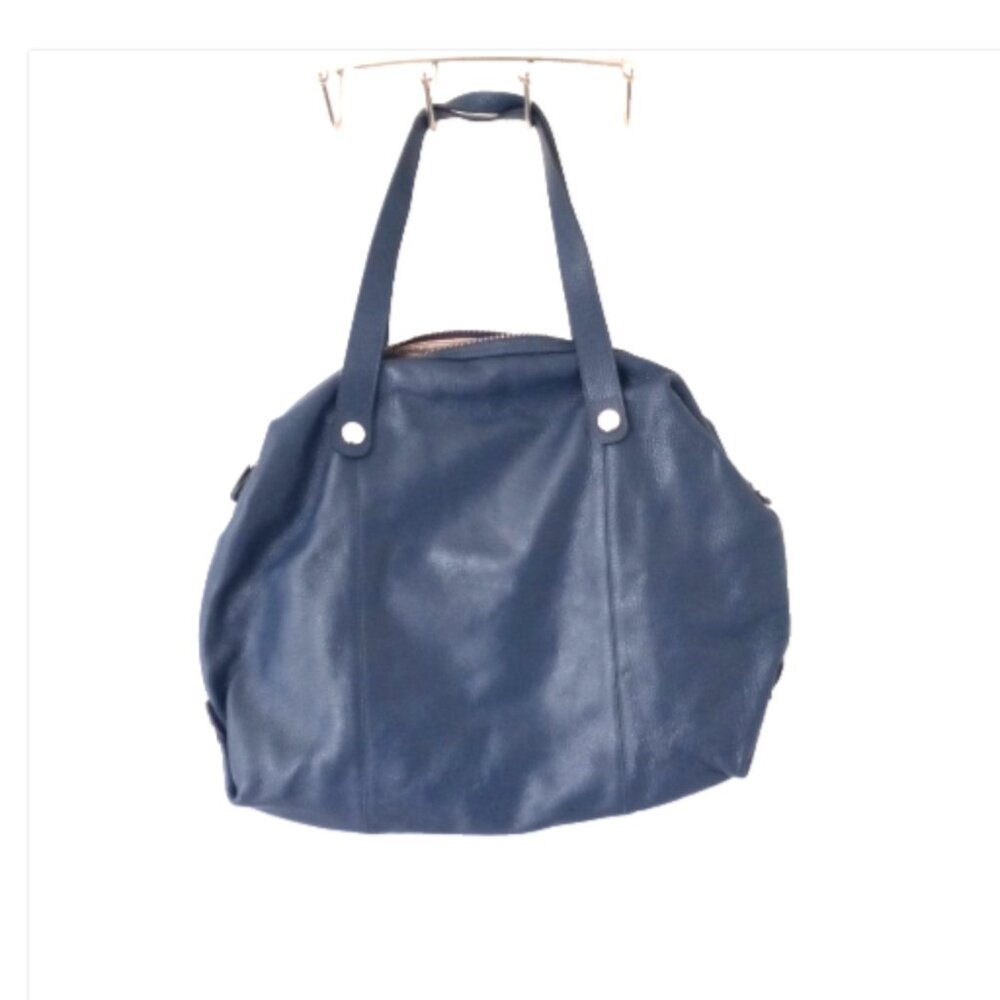 Bosca Blue Pebbled Leather Weekender Travel Tote Made in Italy Large Bag - Picture 3 of 14